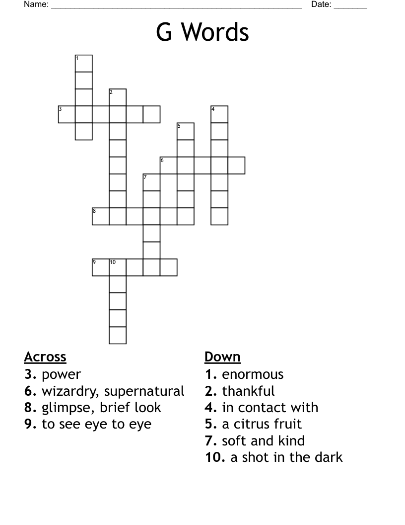 G Words Crossword