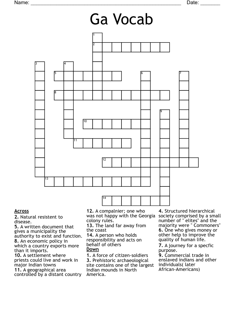 Ga Vocab Crossword