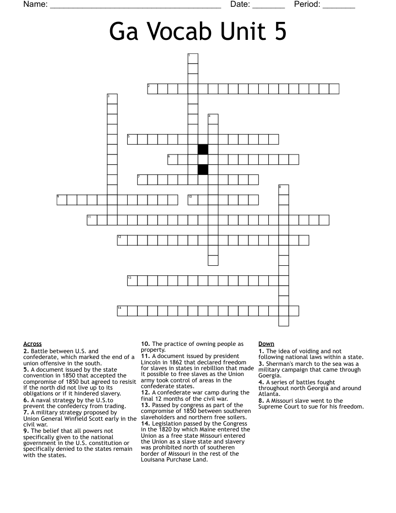 Ga Vocab Unit 5 Crossword