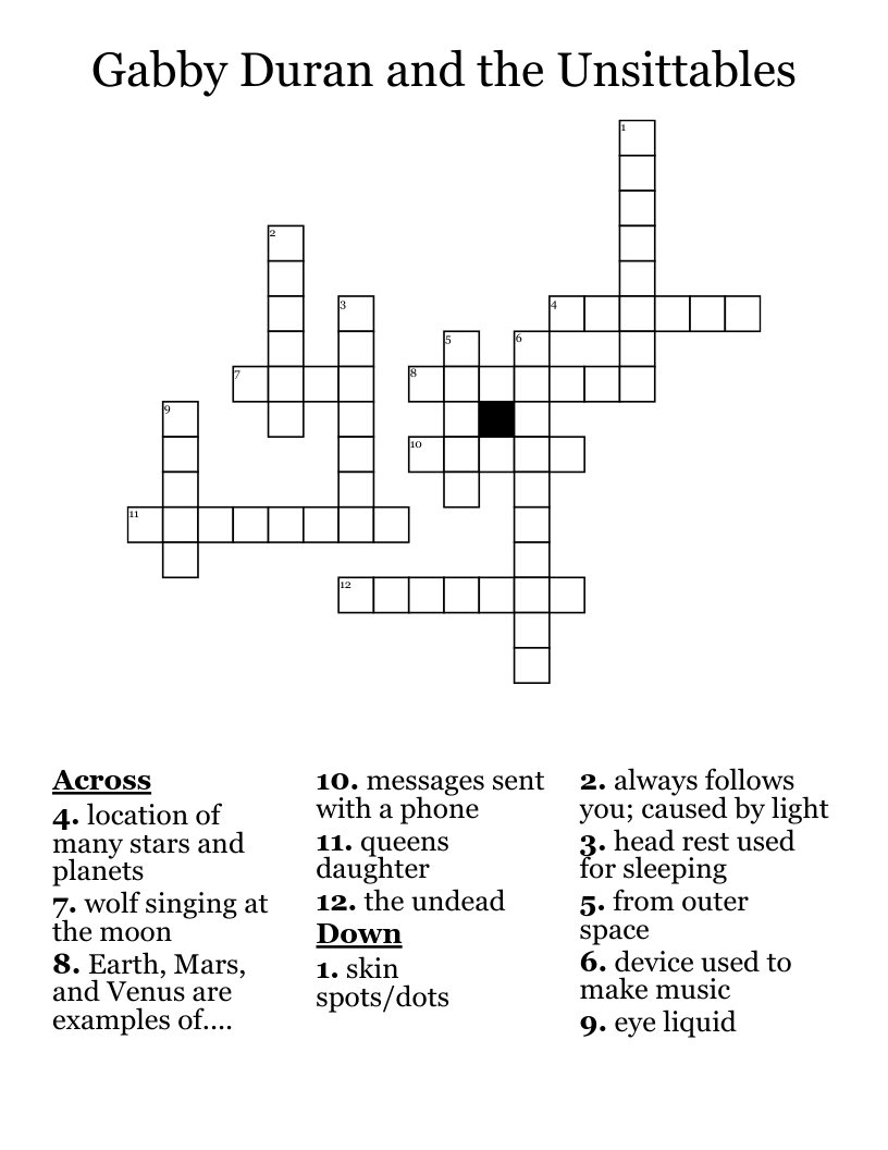 Gabby Duran and the Unsittables Crossword