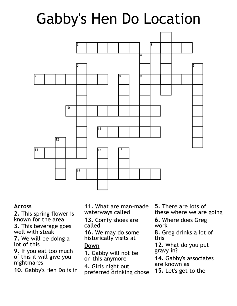 Gabby's Hen Do Location  Crossword
