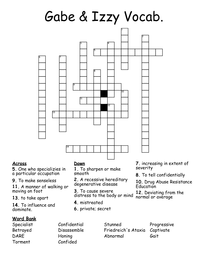 Gabe & Izzy Vocab. Crossword