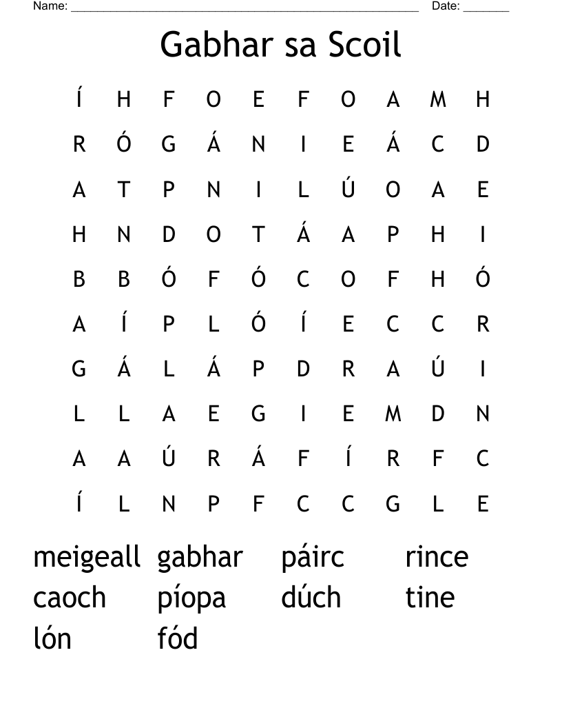 Gabhar sa Scoil Word Search