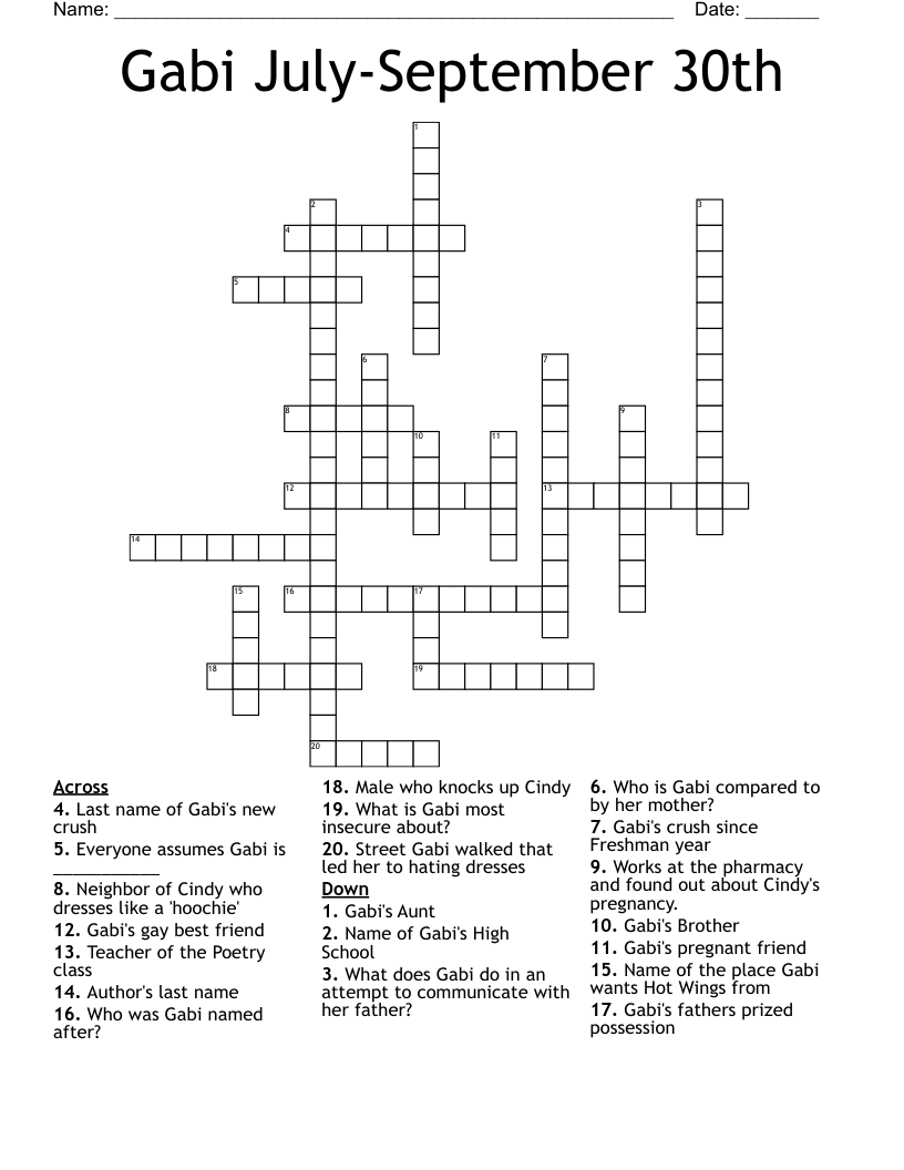 Gabi July-September 30th Crossword