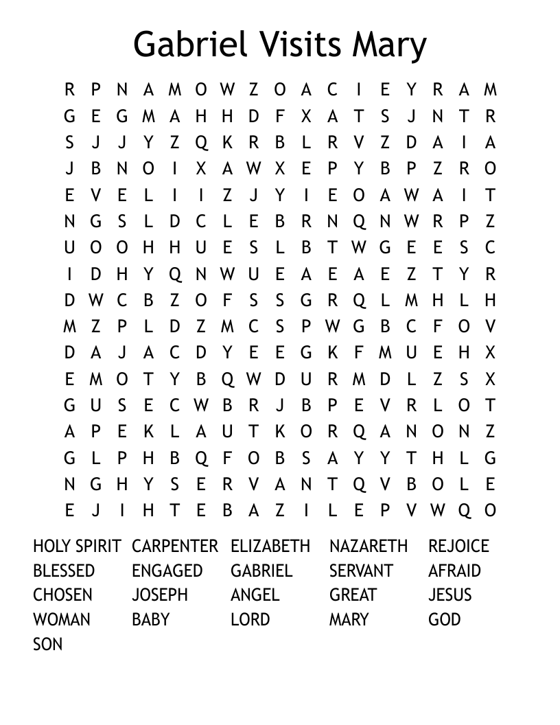 Gabriel Visits Mary Word Search