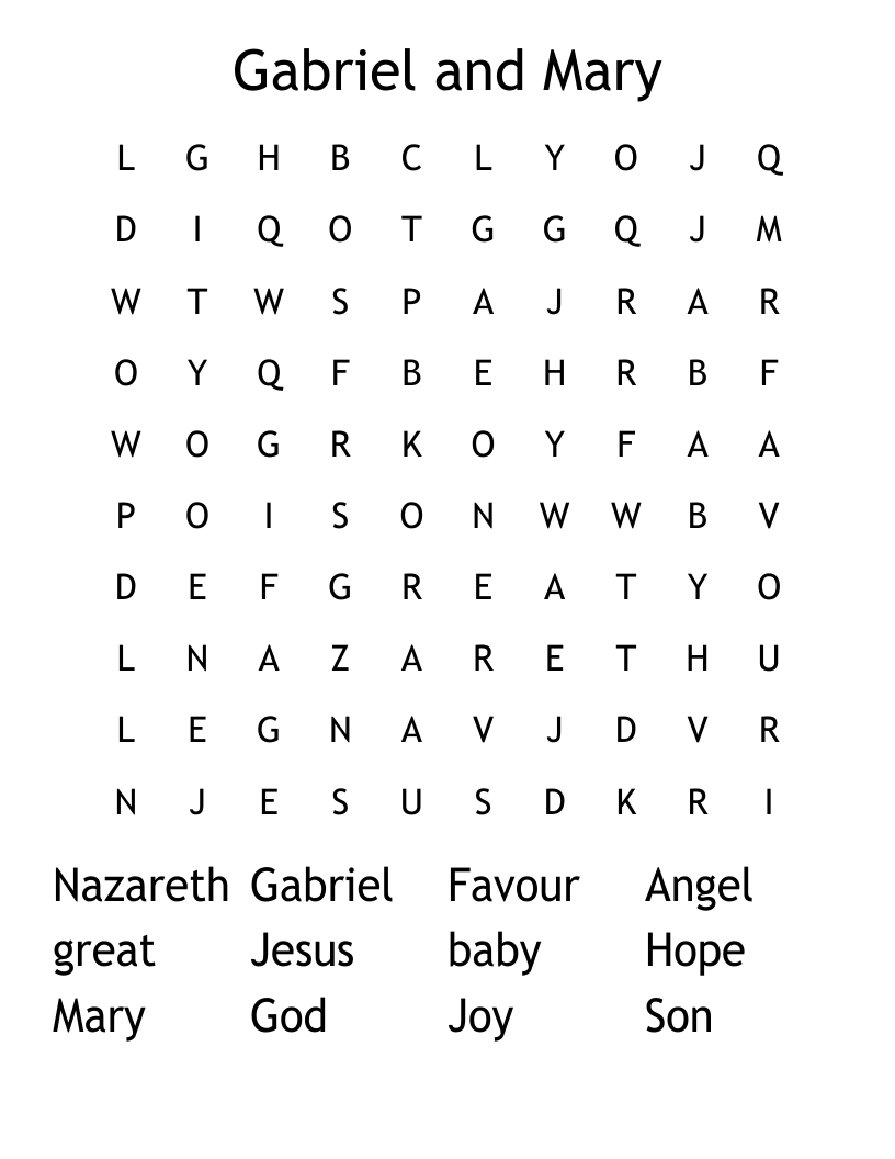 Gabriel and Mary Word Search