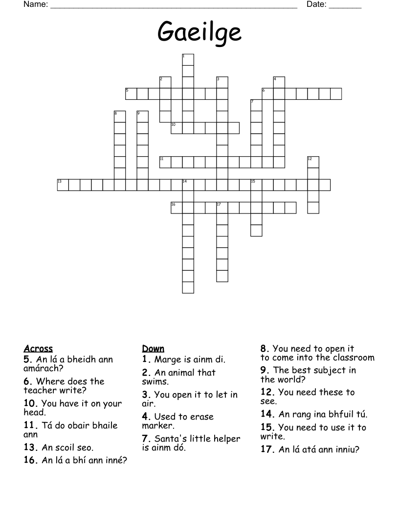Gaeilge Crossword