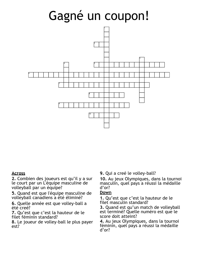 Gagné un coupon! Crossword