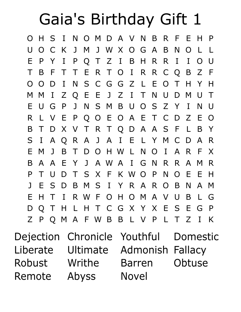 Gaia's Birthday Gift 1 Word Search
