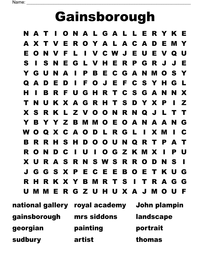 Gainsborough Word Search
