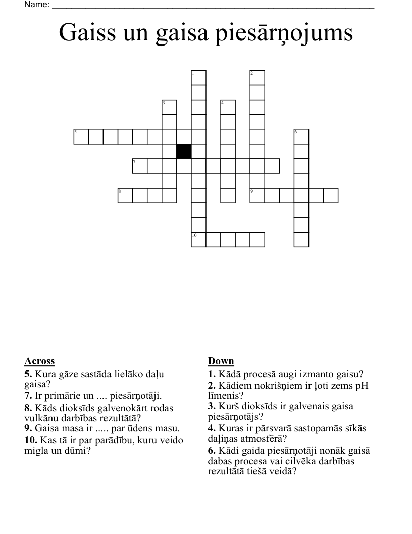 Gaiss un gaisa piesārņojums Crossword