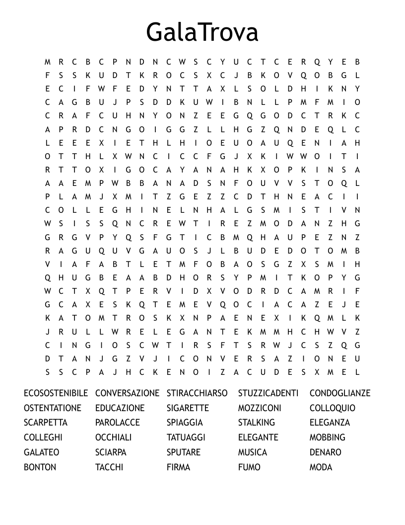 GalaTrova Word Search