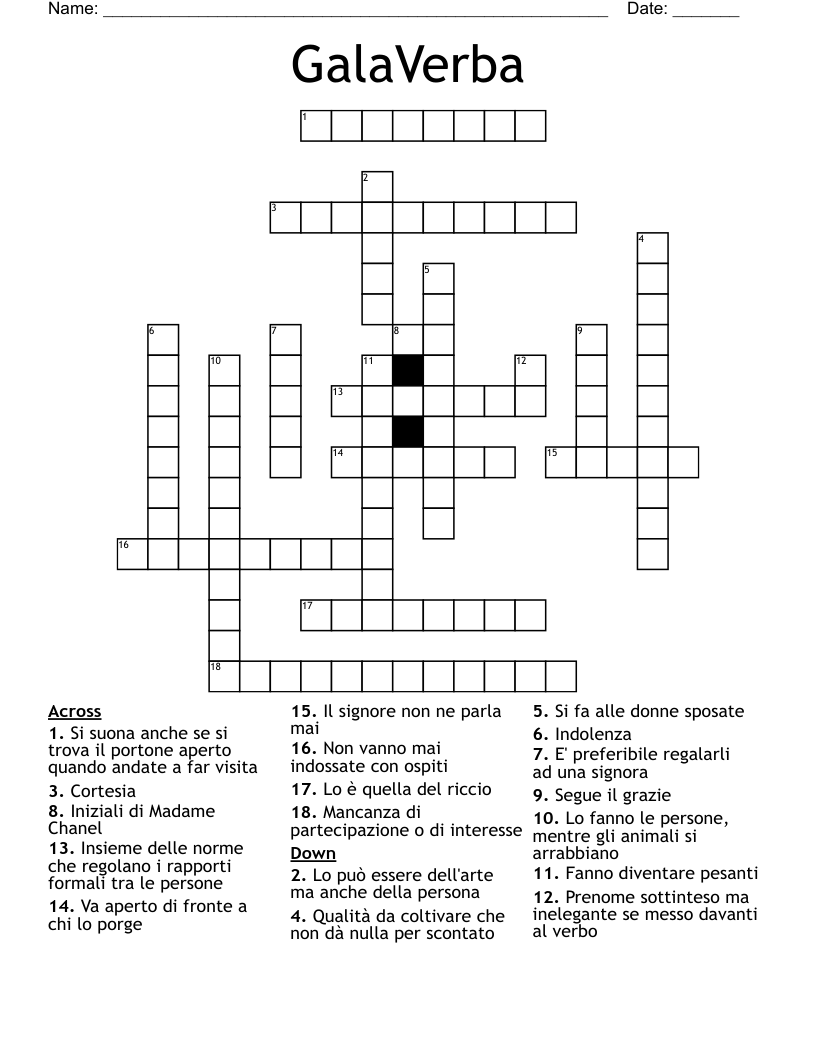 GalaVerba Crossword