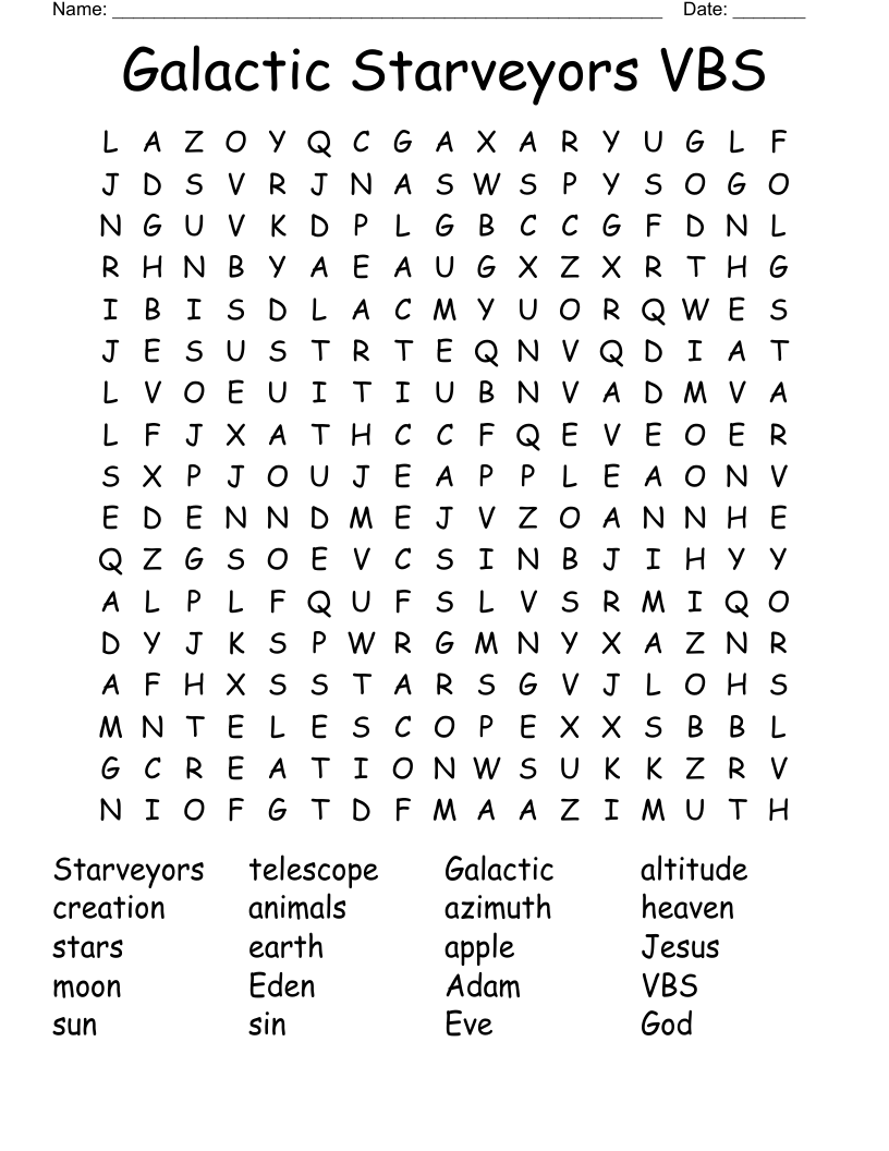 Galactic Starveyors VBS Word Search
