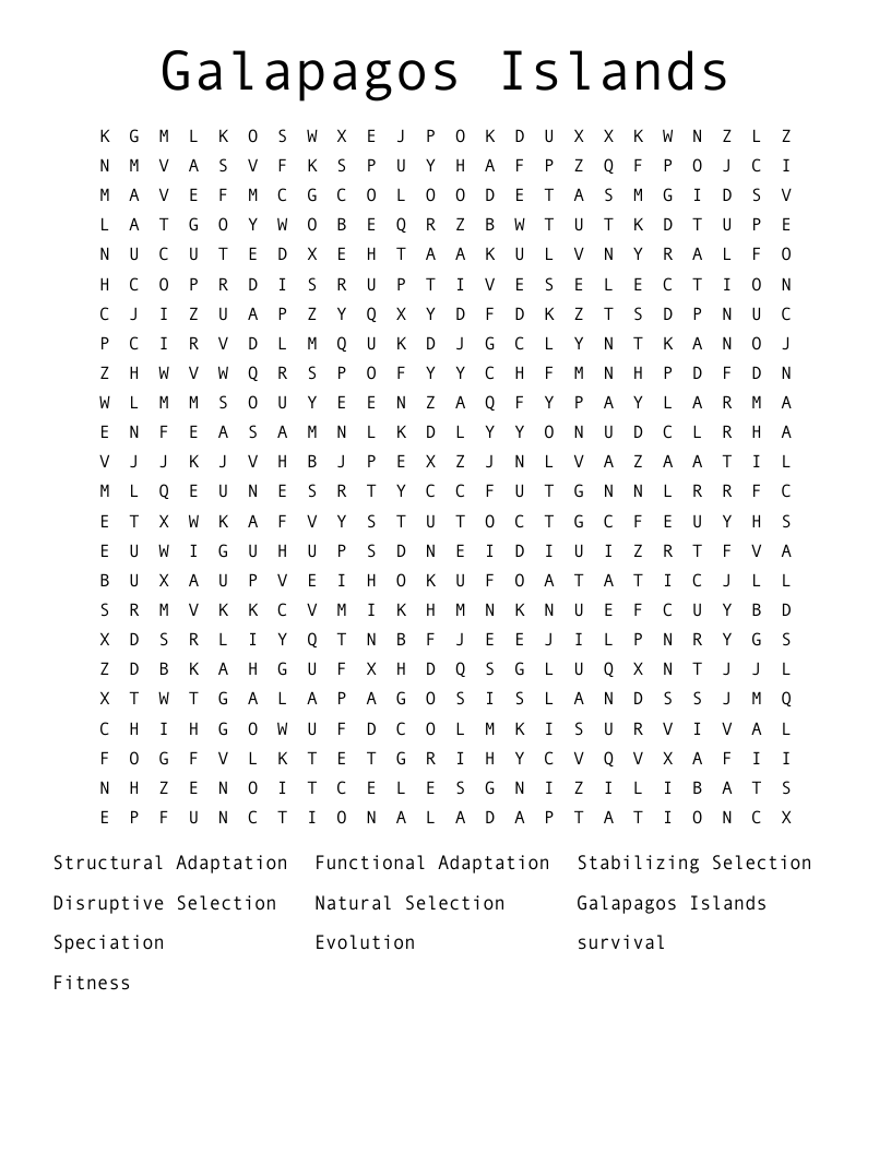 Galapagos Islands Word Search