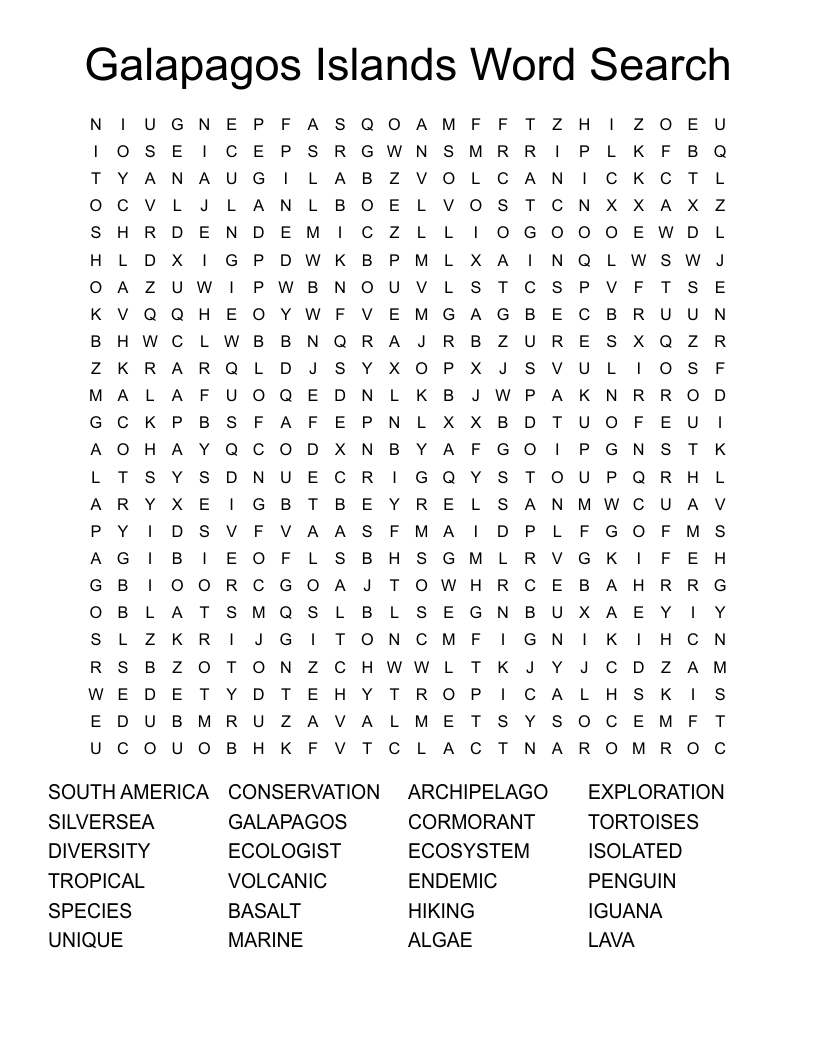 Galapagos Islands Word Search