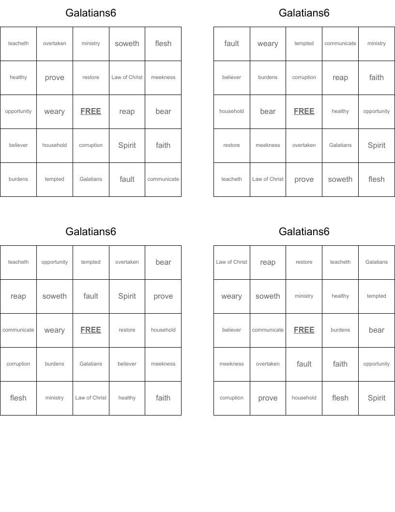 Galatians6 Bingo Cards