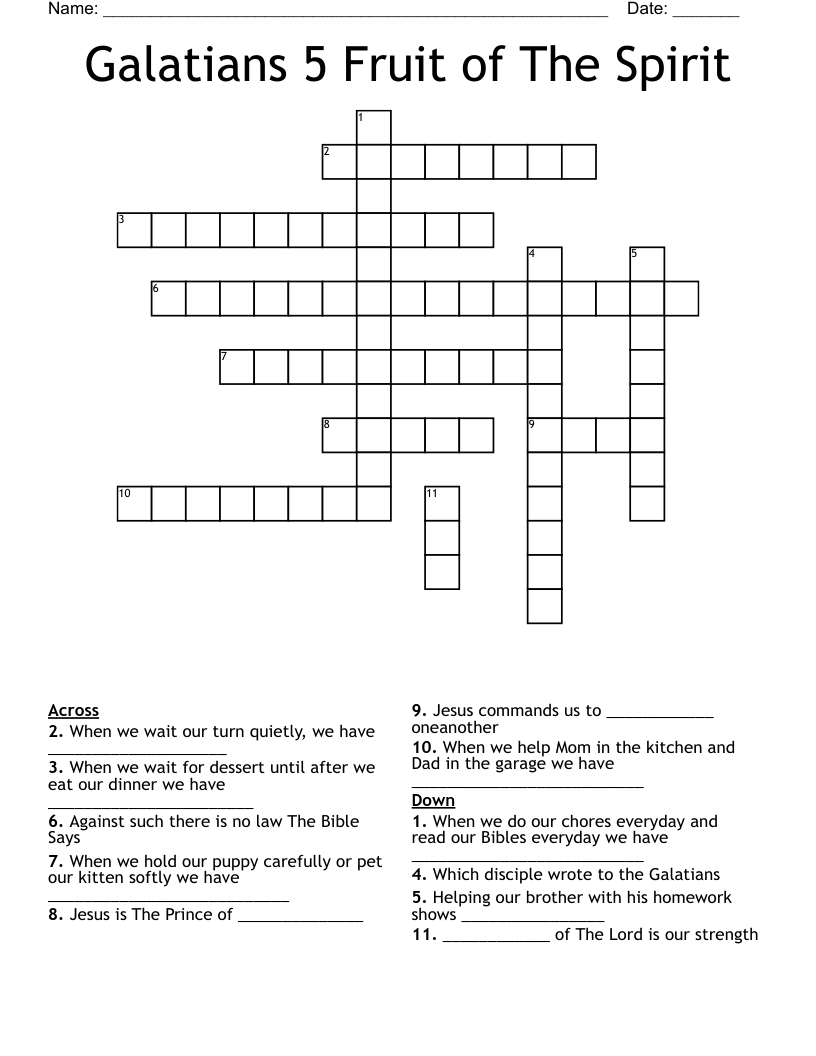 Galatians 5 Fruit of The Spirit Crossword