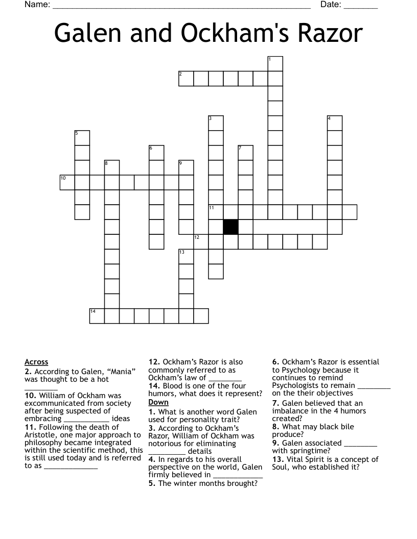Galen and Ockham's Razor Crossword