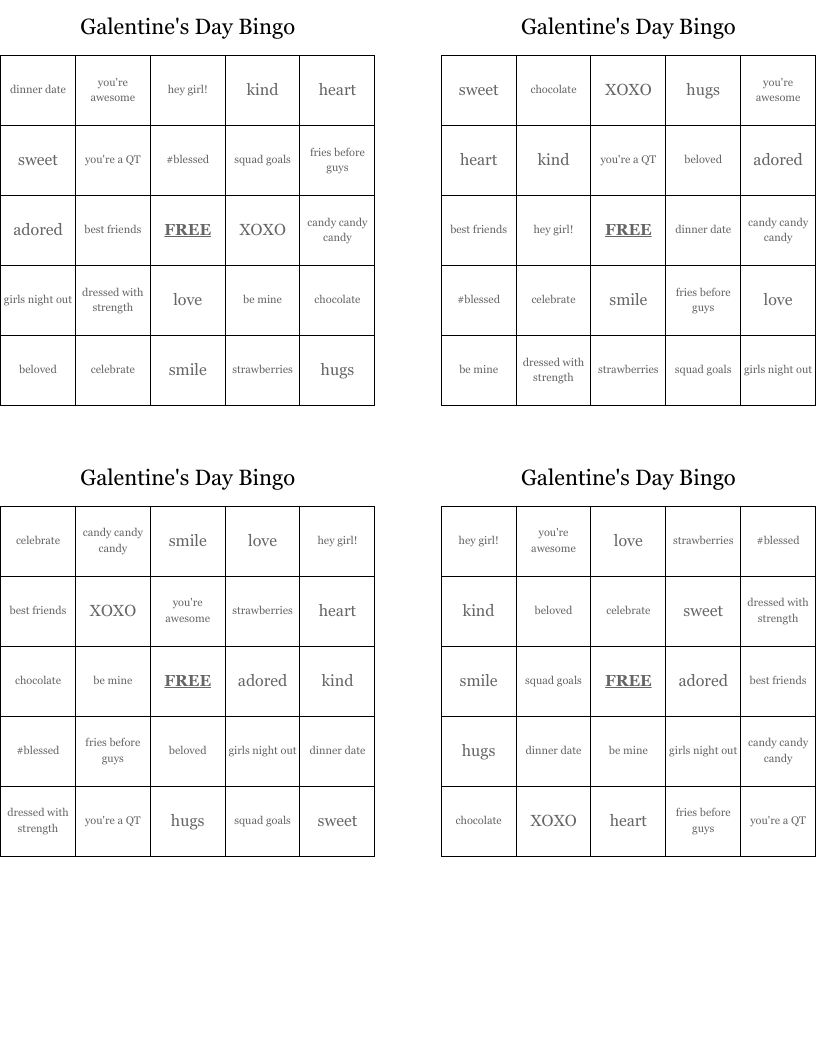 Galentine's Day Bingo