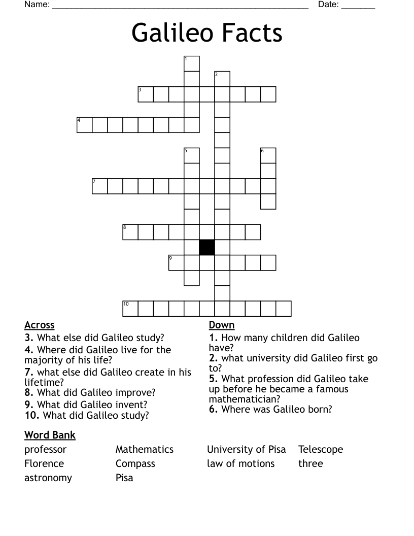 Galileo Facts  Crossword