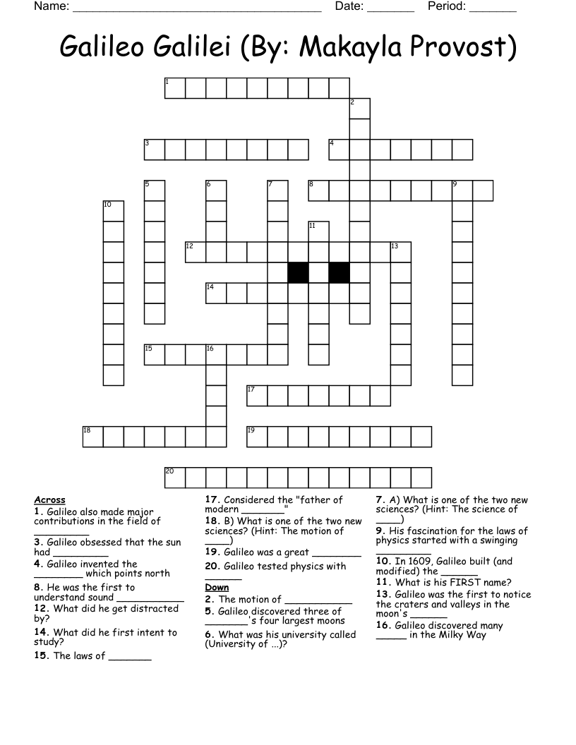 Galileo Galilei (By: Makayla Provost) Crossword