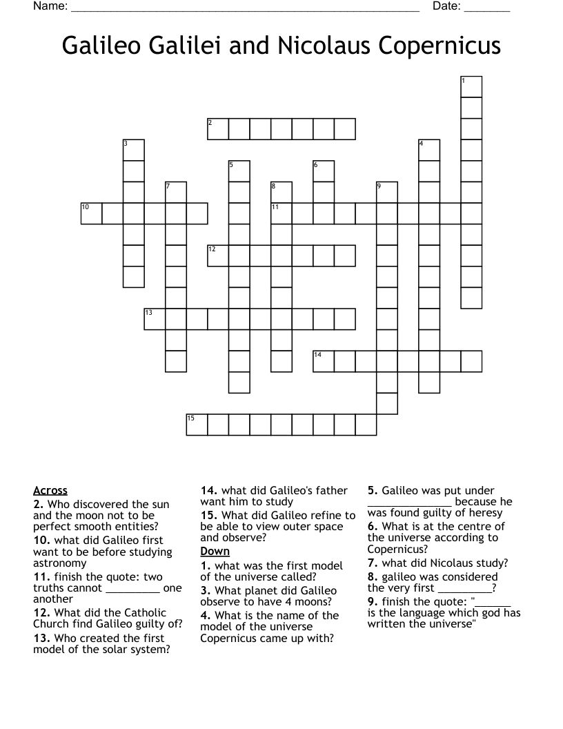 Galileo Galilei and Nicolaus Copernicus  Crossword