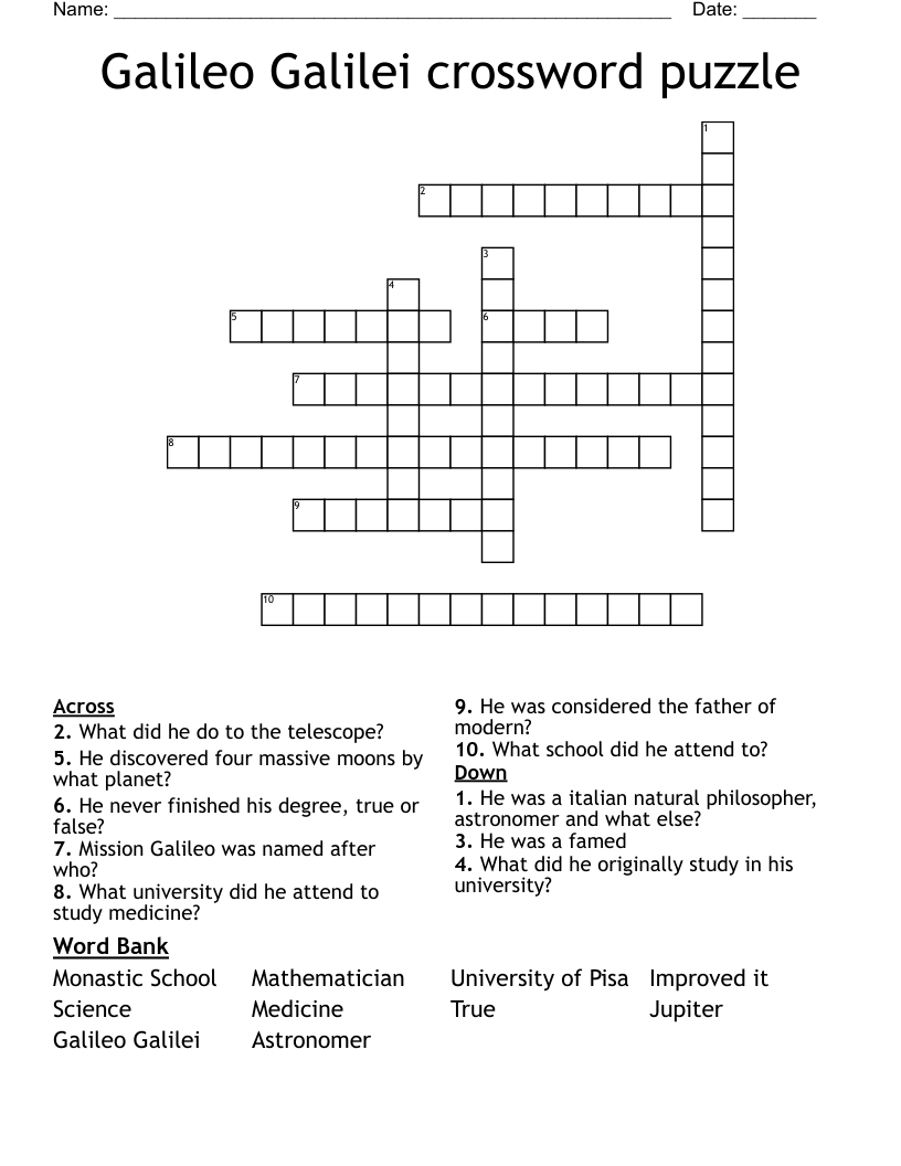 Galileo Galilei crossword puzzle 