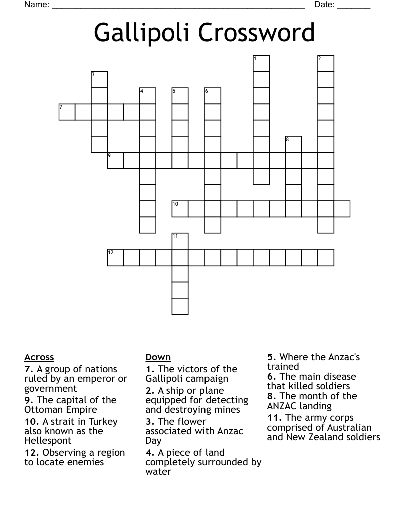 Gallipoli Crossword