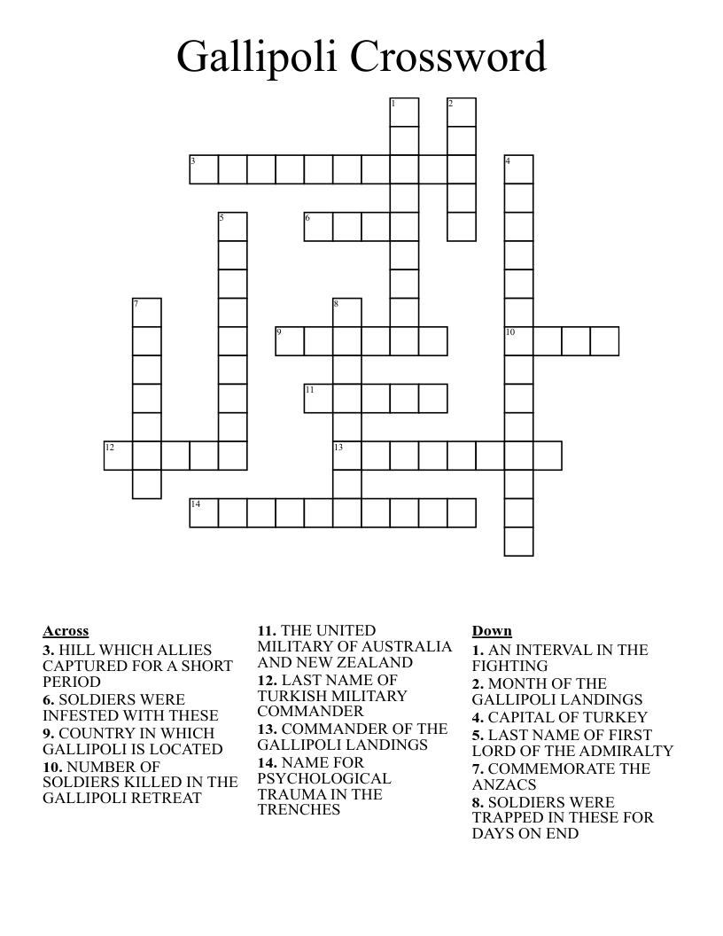 Gallipoli Crossword