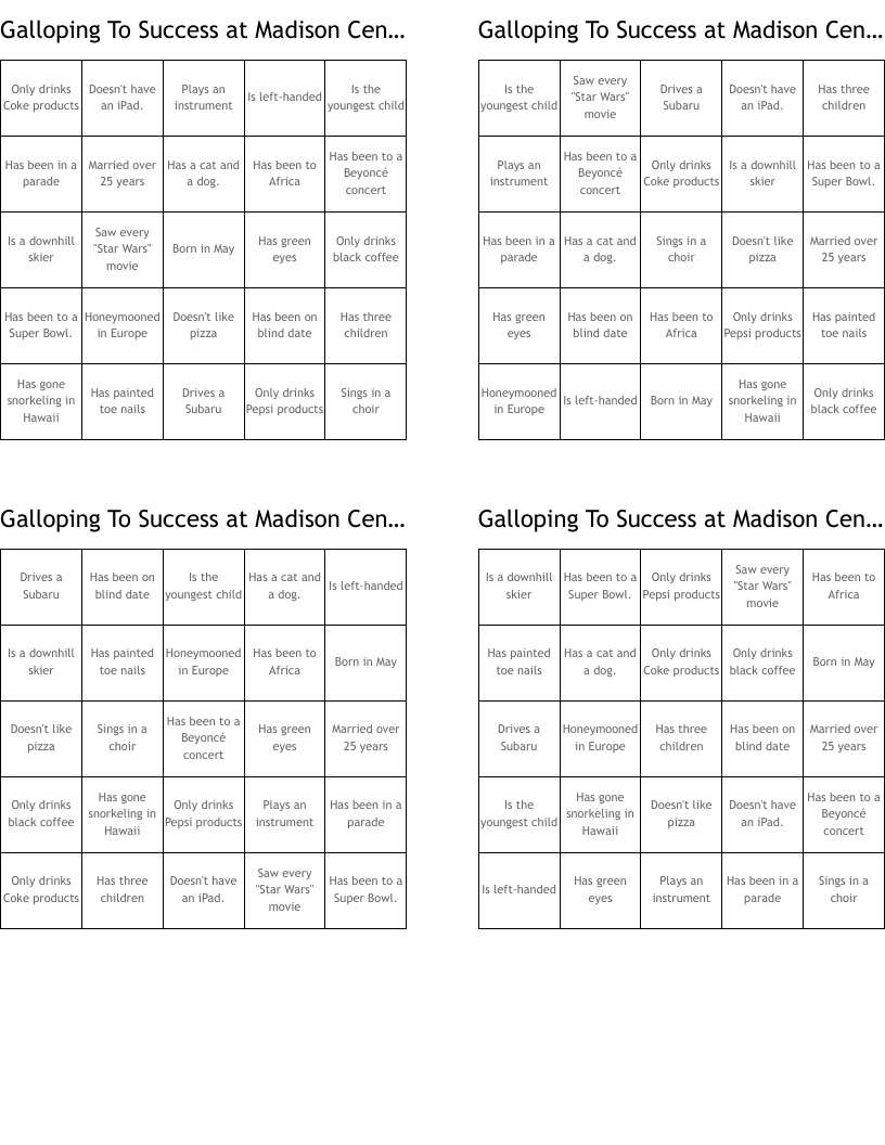 Galloping To Success at Madison Central Bingo Cards