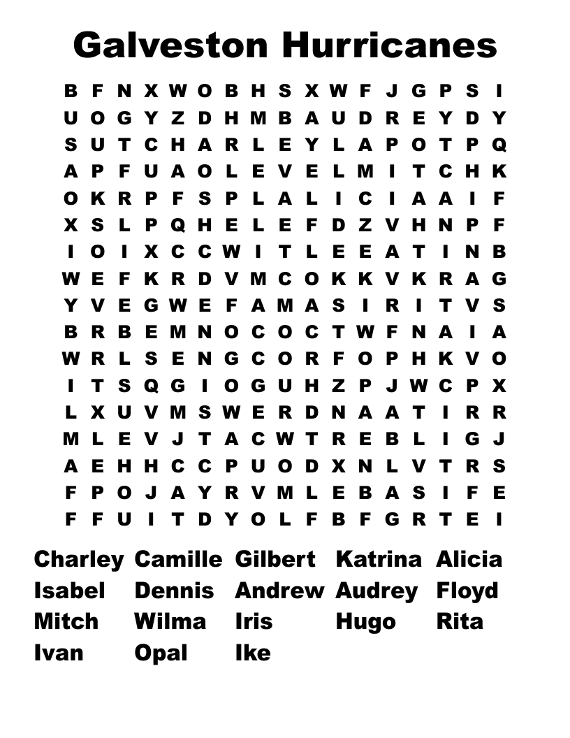 Galveston Hurricanes Word Search