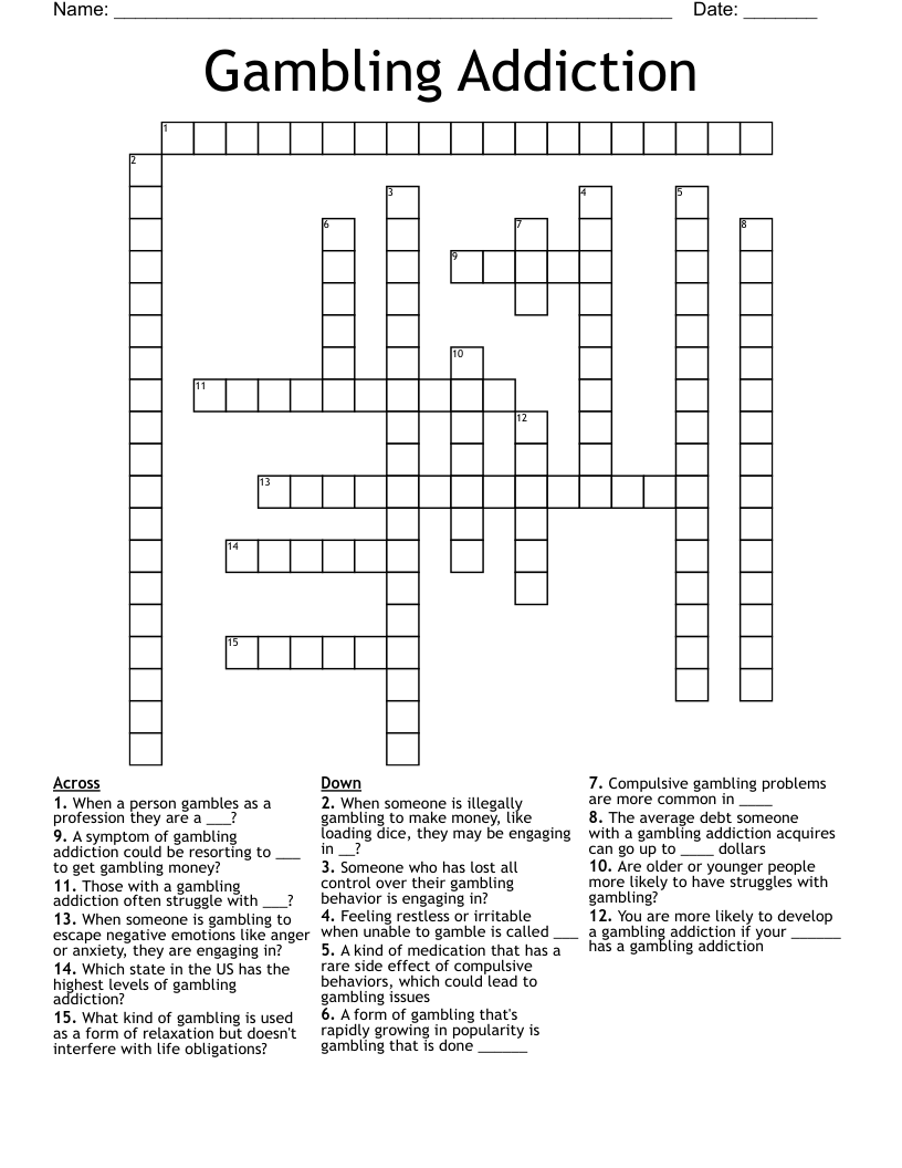 Gambling Addiction Crossword