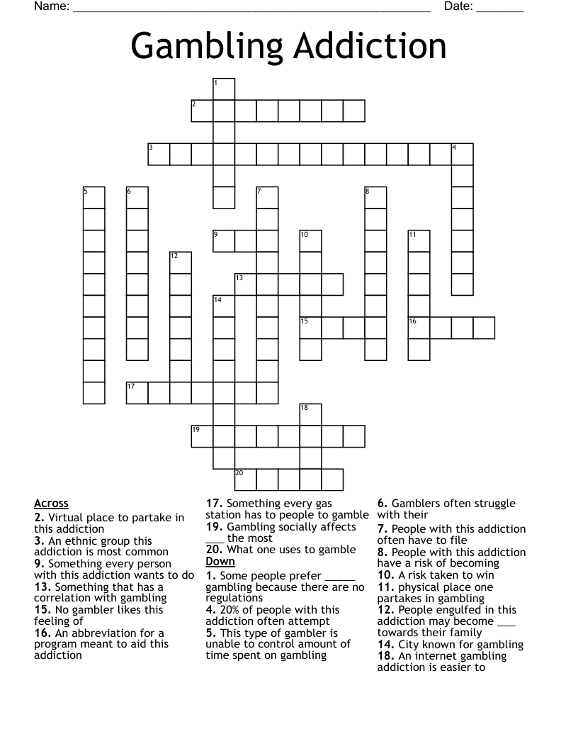 Gambling Addiction Crossword