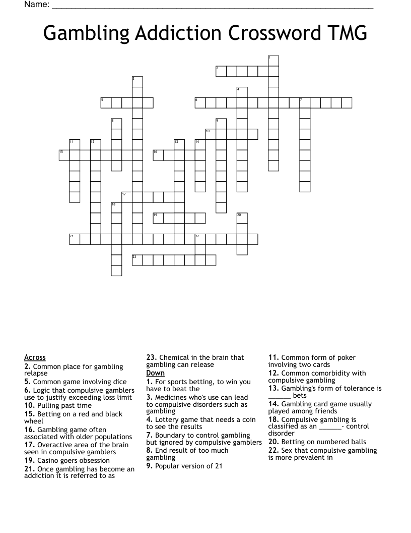 Gambling Addiction Crossword TMG