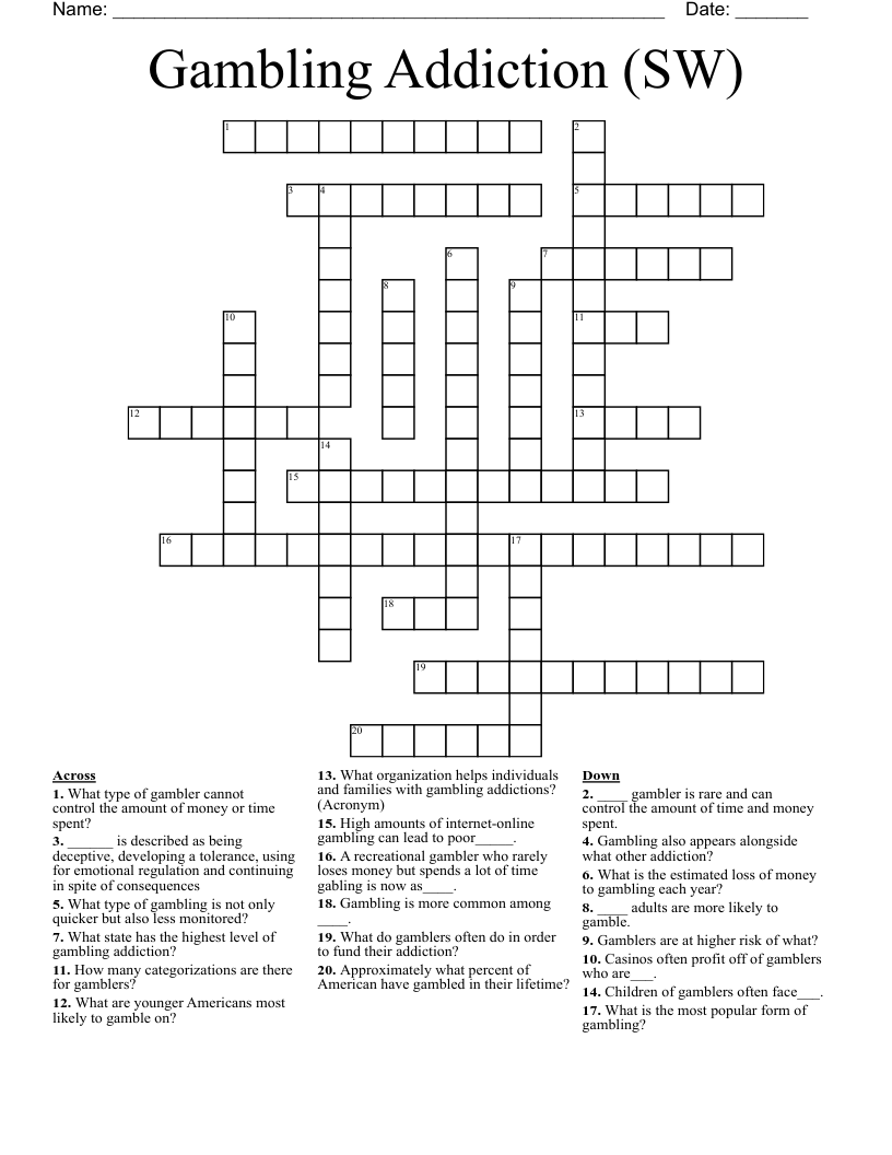 Gambling Addiction (SW) Crossword