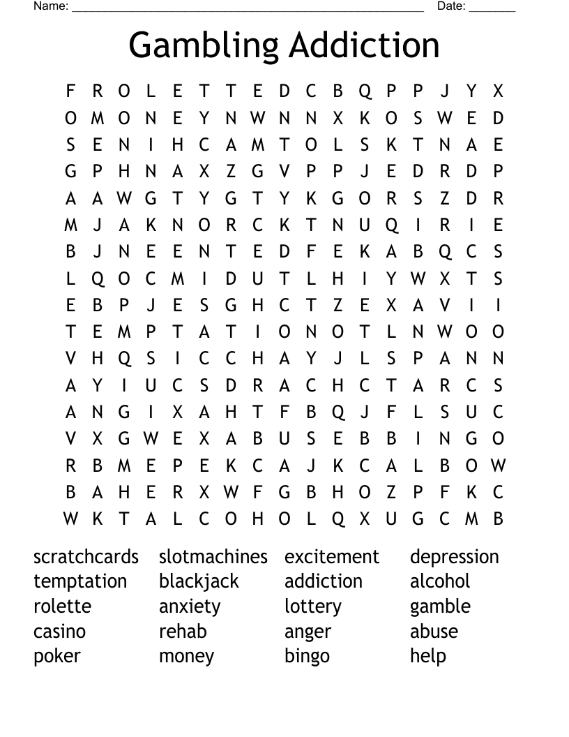Gambling Addiction  Word Search