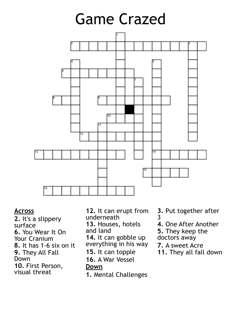 Game Crazed Crossword