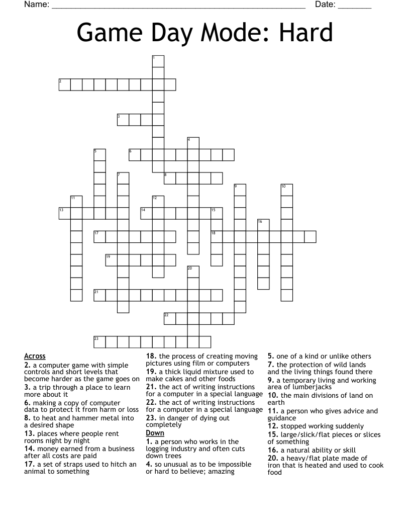 Game Day Mode: Hard Crossword