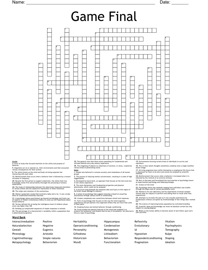 Game Final  Crossword