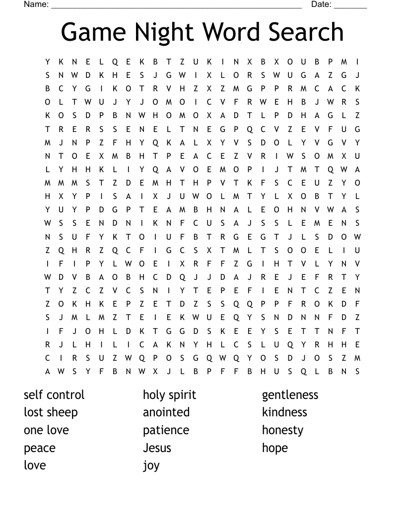 Game Night Word Search
