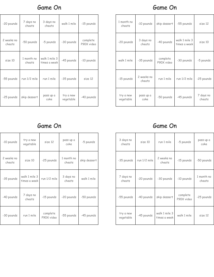Game On Bingo Cards