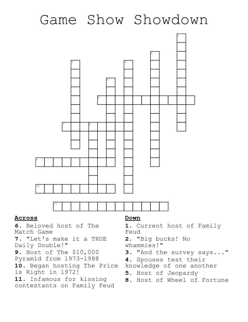 Game Show Showdown Crossword