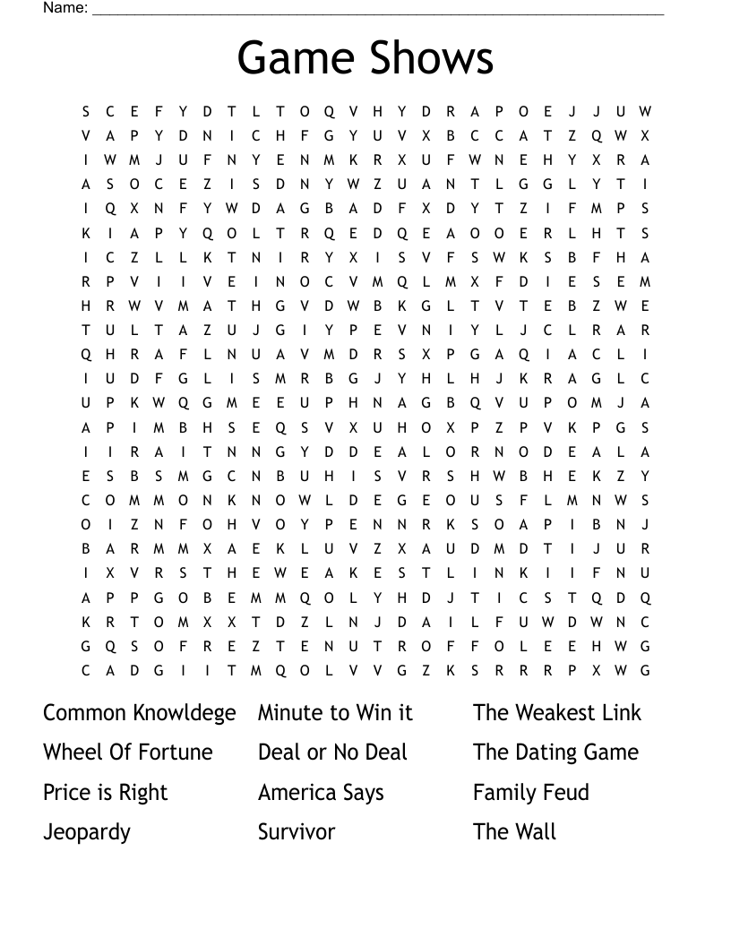 Game Shows Word Search
