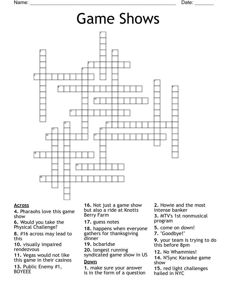 Game Shows Crossword