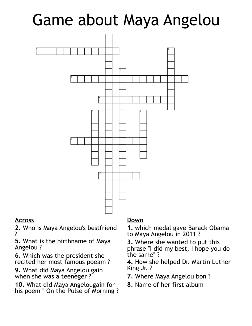Game about Maya Angelou Crossword