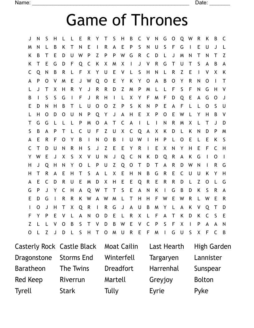 Game of Thrones Word Search