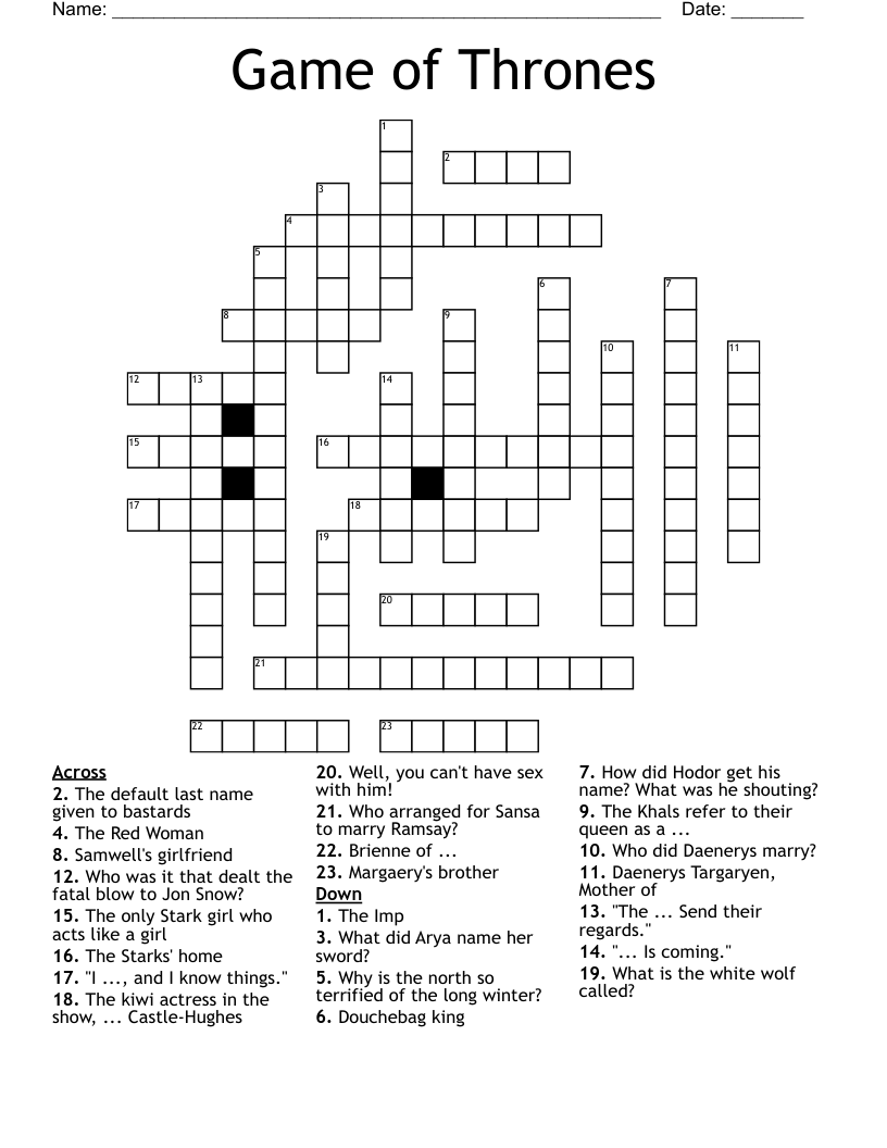 Game of Thrones Crossword
