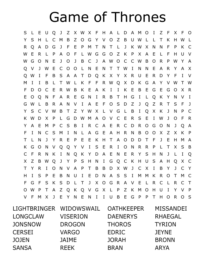 Game of Thrones Word Search
