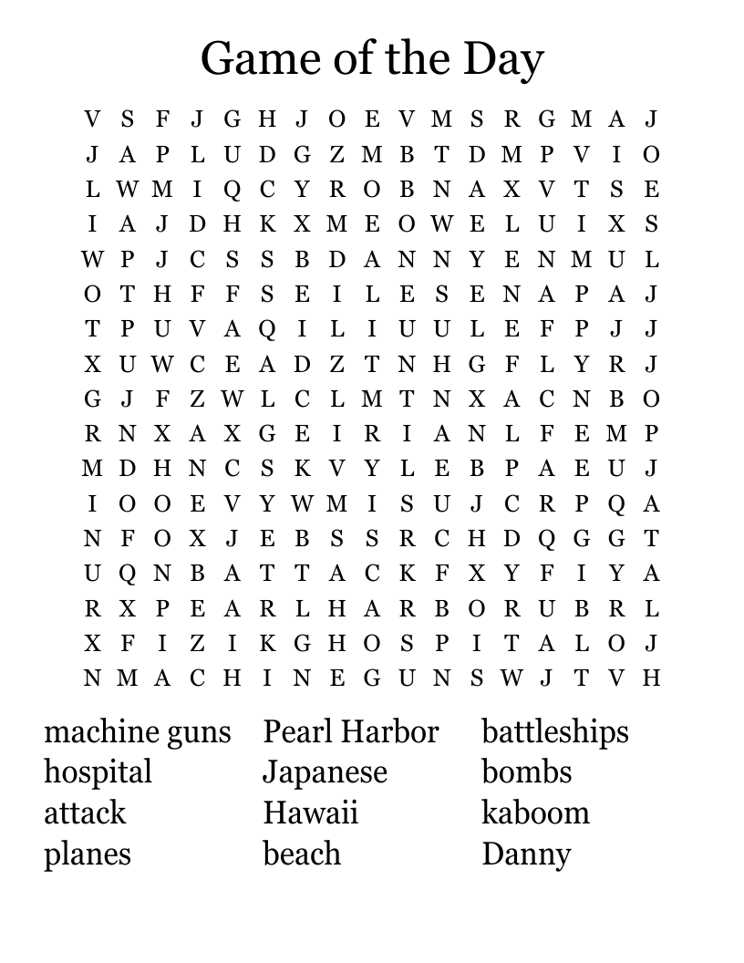 Game of the Day Word Search